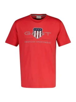 Gant Herren T-Shirt in rot - Ausschnitt: Rundhals