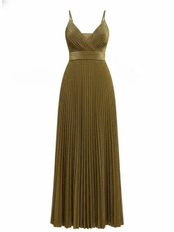 Goddiva Damen Maxikleid in gold - Länge: lang