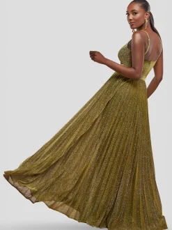 Goddiva Damen Maxikleid in gold - Länge: lang