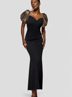 Goddiva Damen Maxi-Kleid in schwarz - Länge: lang
