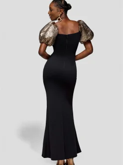 Goddiva Damen Maxi-Kleid in schwarz - Länge: lang