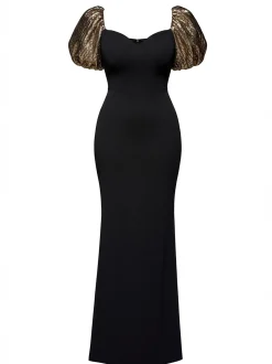Goddiva Damen Maxi-Kleid in schwarz - Länge: lang