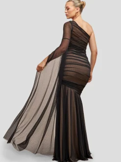 Goddiva Damen Maxi Kleid in schwarz - Ausschnitt: Carmen