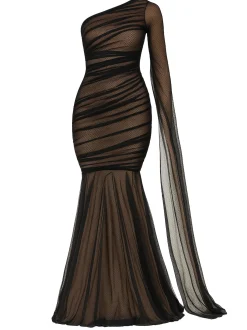 Goddiva Damen Maxi Kleid in schwarz - Ausschnitt: Carmen