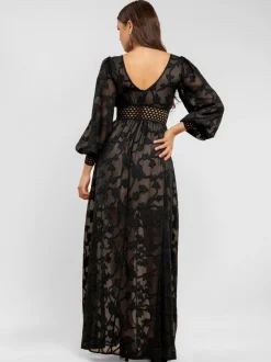 Goddiva Damen Maxi-Kleid in schwarz - Länge: lang