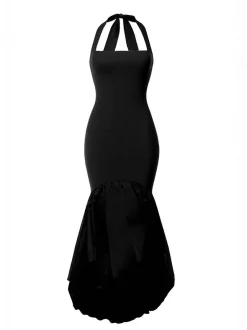 Goddiva Damen Midikleid in schwarz - Ausschnitt: Karree