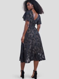 Goddiva Damen Midi Kleid in schwarz - Länge: midi