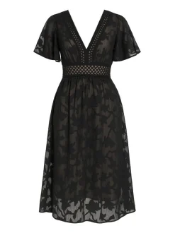 Goddiva Damen Midi Kleid in schwarz - Länge: midi