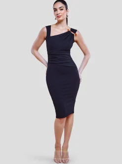 Goddiva Damen Midi-Kleid in schwarz - Länge: midi