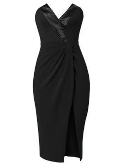 Goddiva Damen Midi-Kleid in schwarz - Ausschnitt: Carmen