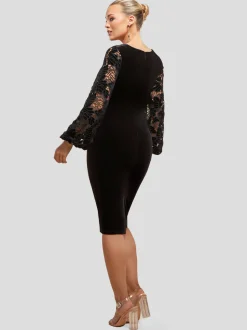 Goddiva Damen Midi-Kleid in schwarz - Ausschnitt: Karree