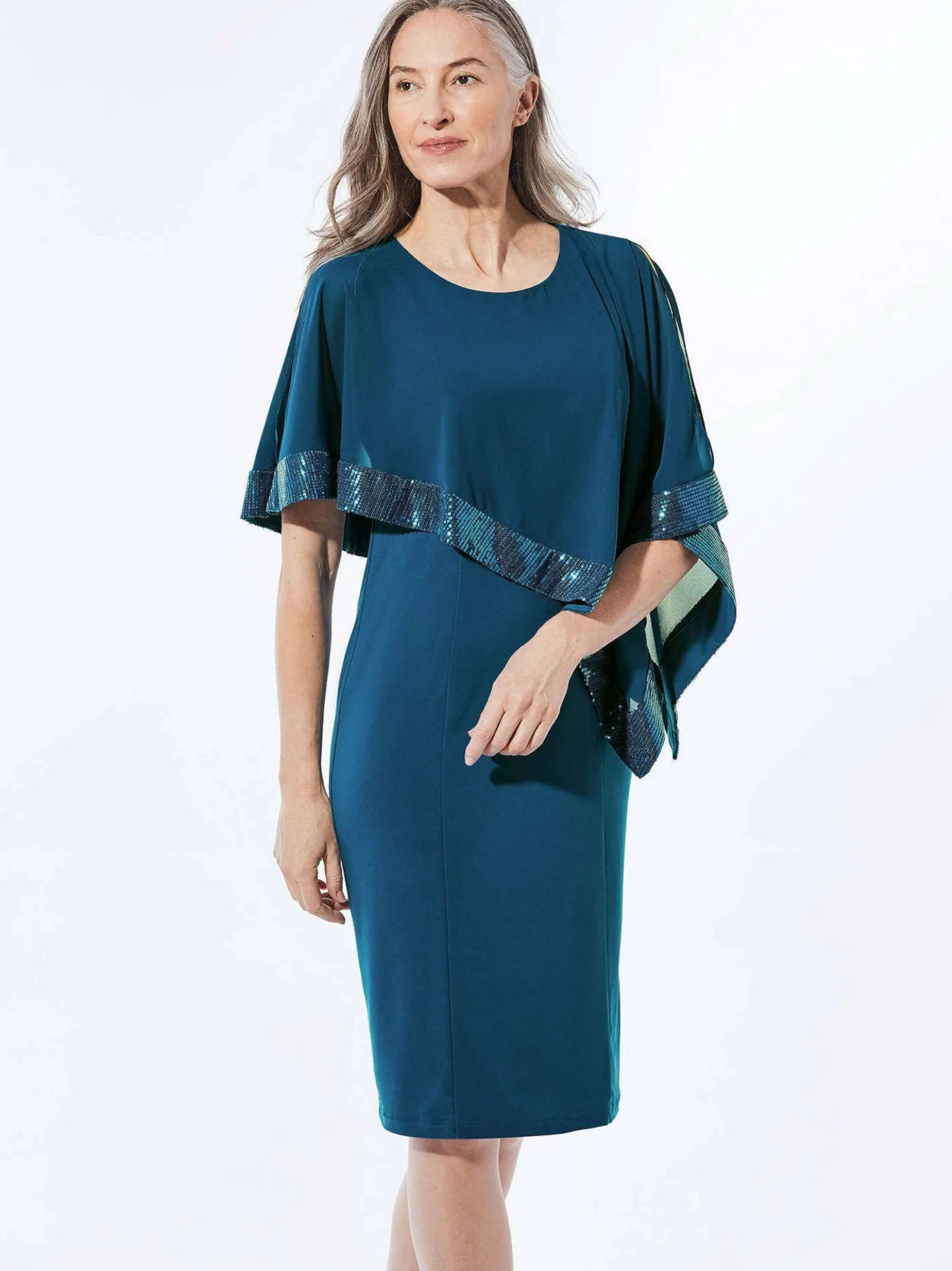 Goldner Damen Abendkleid - Kurzgröße in petrol