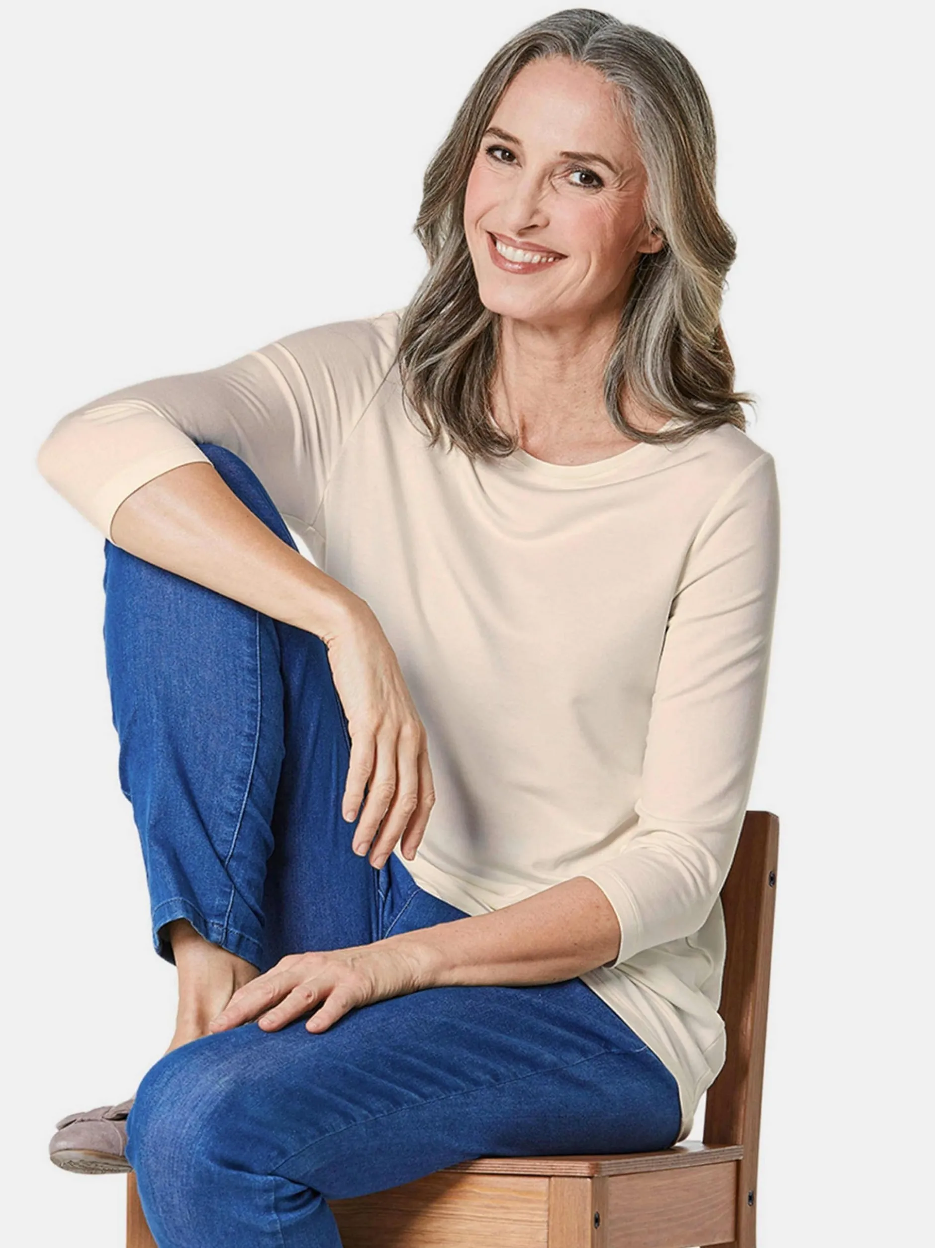 Goldner Damen 3/4-Arm-Shirts in weiß - Ärmel: 3/4 Arm