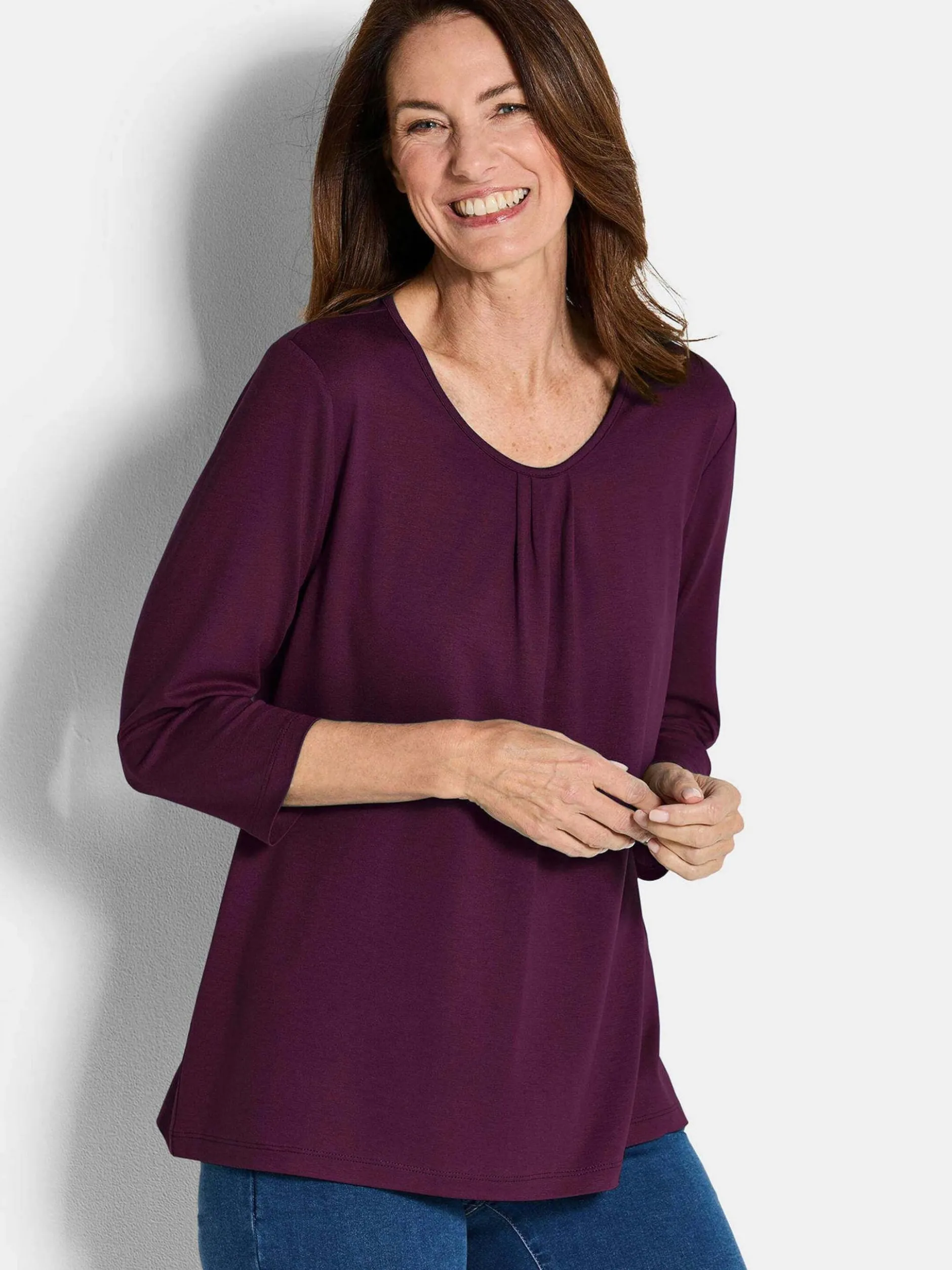 Goldner Damen Basic Shirts in bordeaux - Ärmel: 3/4 Arm