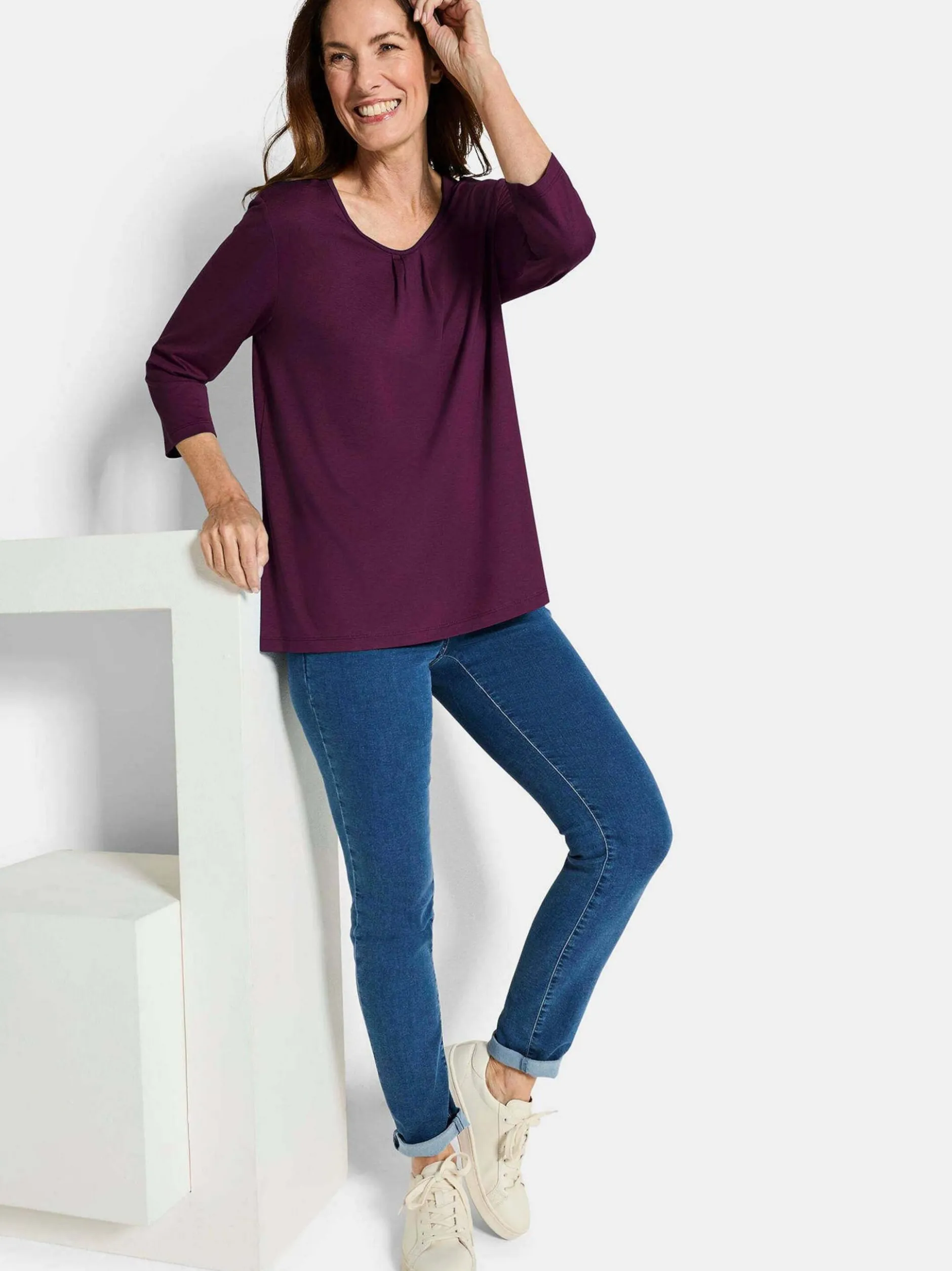 Goldner Damen Basic Shirts in bordeaux - Ärmel: 3/4 Arm