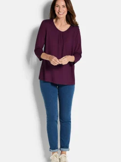 Goldner Damen Basic Shirts in bordeaux - Ärmel: 3/4 Arm