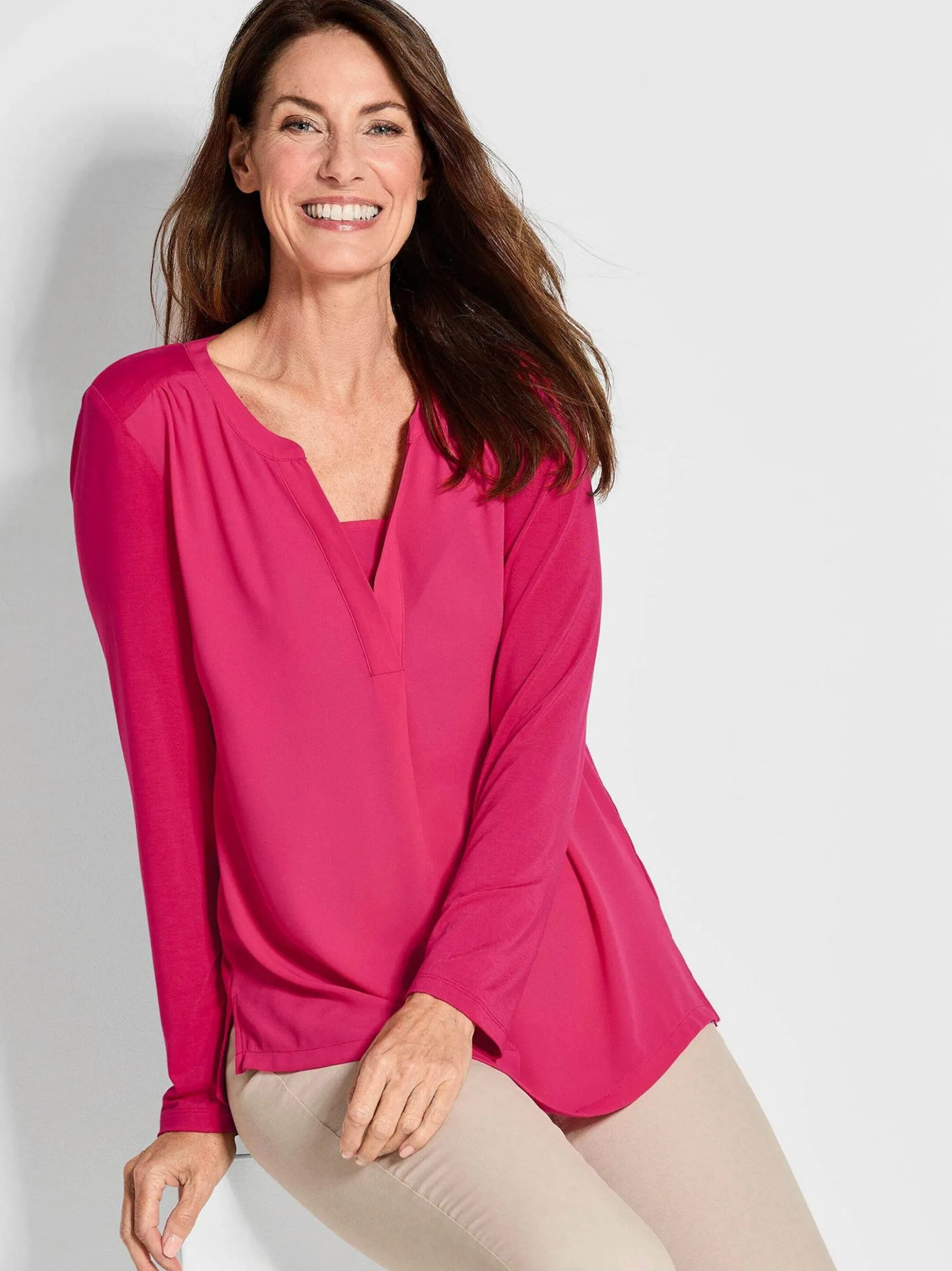Goldner Damen Bluse in pink - Ausschnitt: Schalkragen