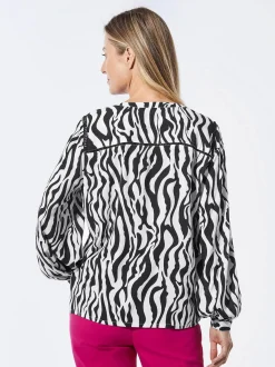 Goldner Damen Bluse in schwarz weiß - Ärmel: langarm