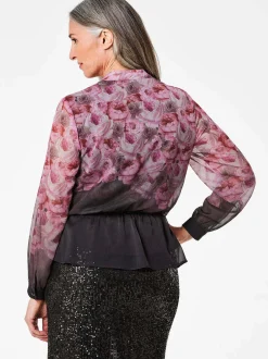 Goldner Damen Bluse - Kurzgröße in schwarz mehrfarbig