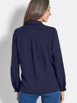 Goldner Damen Blusen in blau - Ärmel: langarm