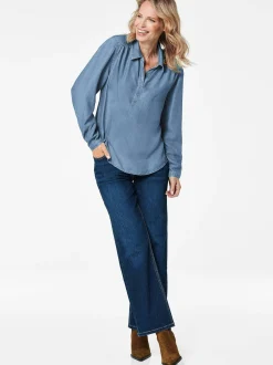 Goldner Damen Blusen in blau - Ärmel: langarm