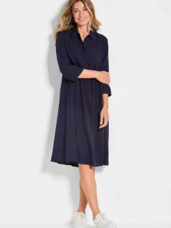 Goldner Damen Blusenkleider - Kurzgröße in marine