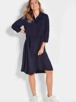 Goldner Damen Blusenkleider - Kurzgröße in marine