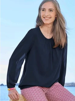 Goldner Damen Blusen - Kurzgröße in marine