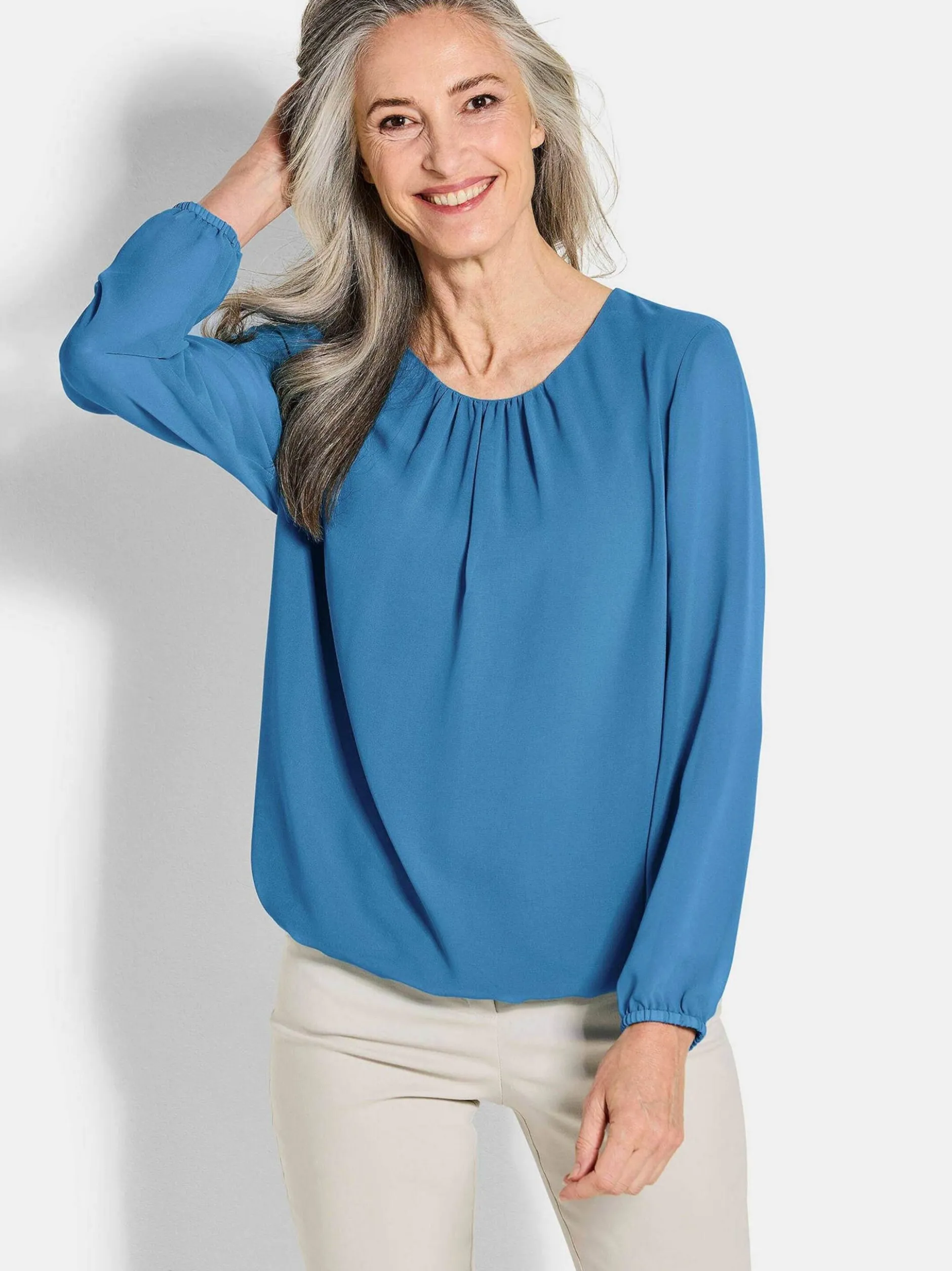 Goldner Damen Blusen - Kurzgröße in blau