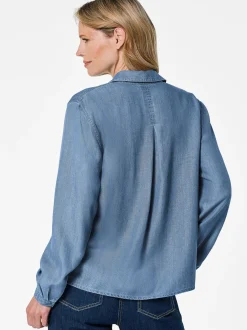 Goldner Damen Blusen - Kurzgröße in blau