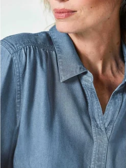 Goldner Damen Blusen - Kurzgröße in blau
