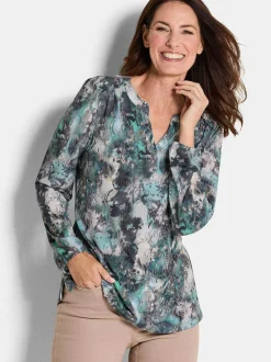 Goldner Damen Blusenshirts in petrol - Ärmel: langarm