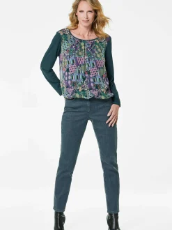 Goldner Damen Blusenshirts - Kurzgröße in grün mehrfarbig