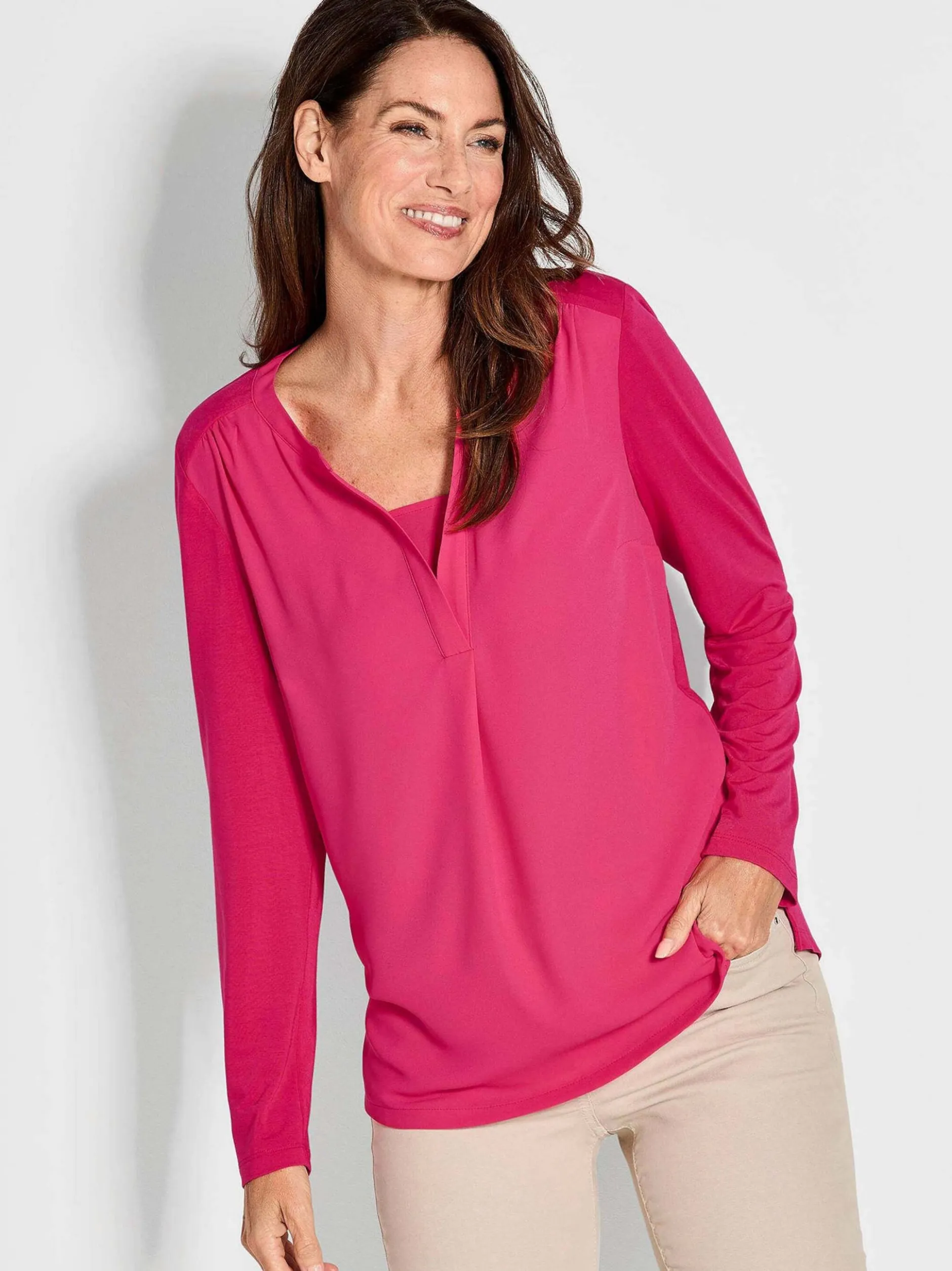 Goldner Damen Blusenshirts - Kurzgröße in pink