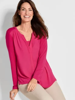 Goldner Damen Blusenshirts - Kurzgröße in pink
