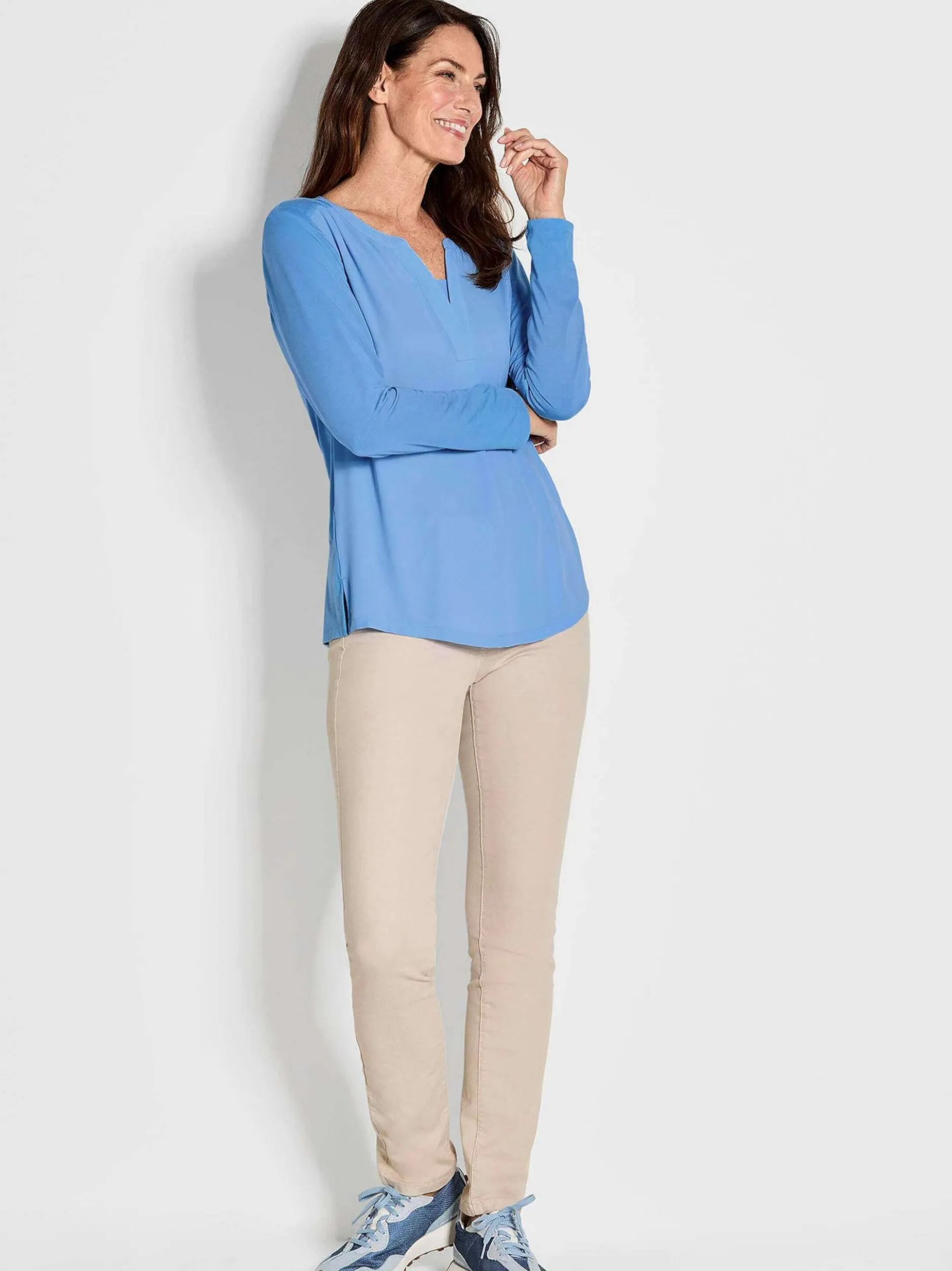 Goldner Damen Blusenshirts - Kurzgröße in blau