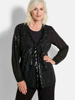 Goldner Damen Chiffon Blusen in schwarz - Ärmel: langarm