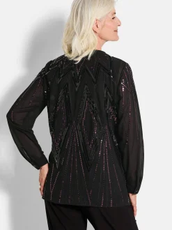 Goldner Damen Chiffon Blusen in schwarz - Ärmel: langarm