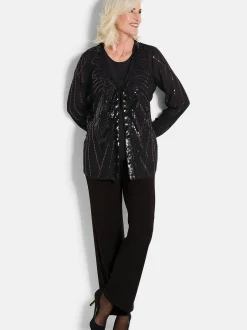 Goldner Damen Chiffon Blusen in schwarz - Ärmel: langarm