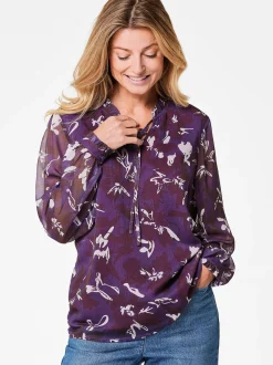 Goldner Damen Chiffon Blusen in aubergine