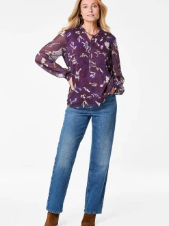 Goldner Damen Chiffon Blusen in aubergine