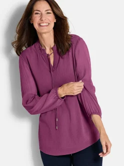 Goldner Damen Chiffon Blusen - Kurzgröße in aubergine