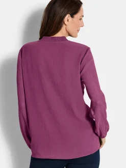 Goldner Damen Chiffon Blusen - Kurzgröße in aubergine