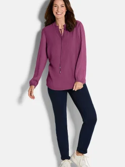Goldner Damen Chiffon Blusen - Kurzgröße in aubergine
