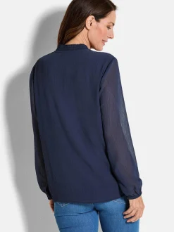 Goldner Damen Chiffon Blusen in marine - Ärmel: langarm