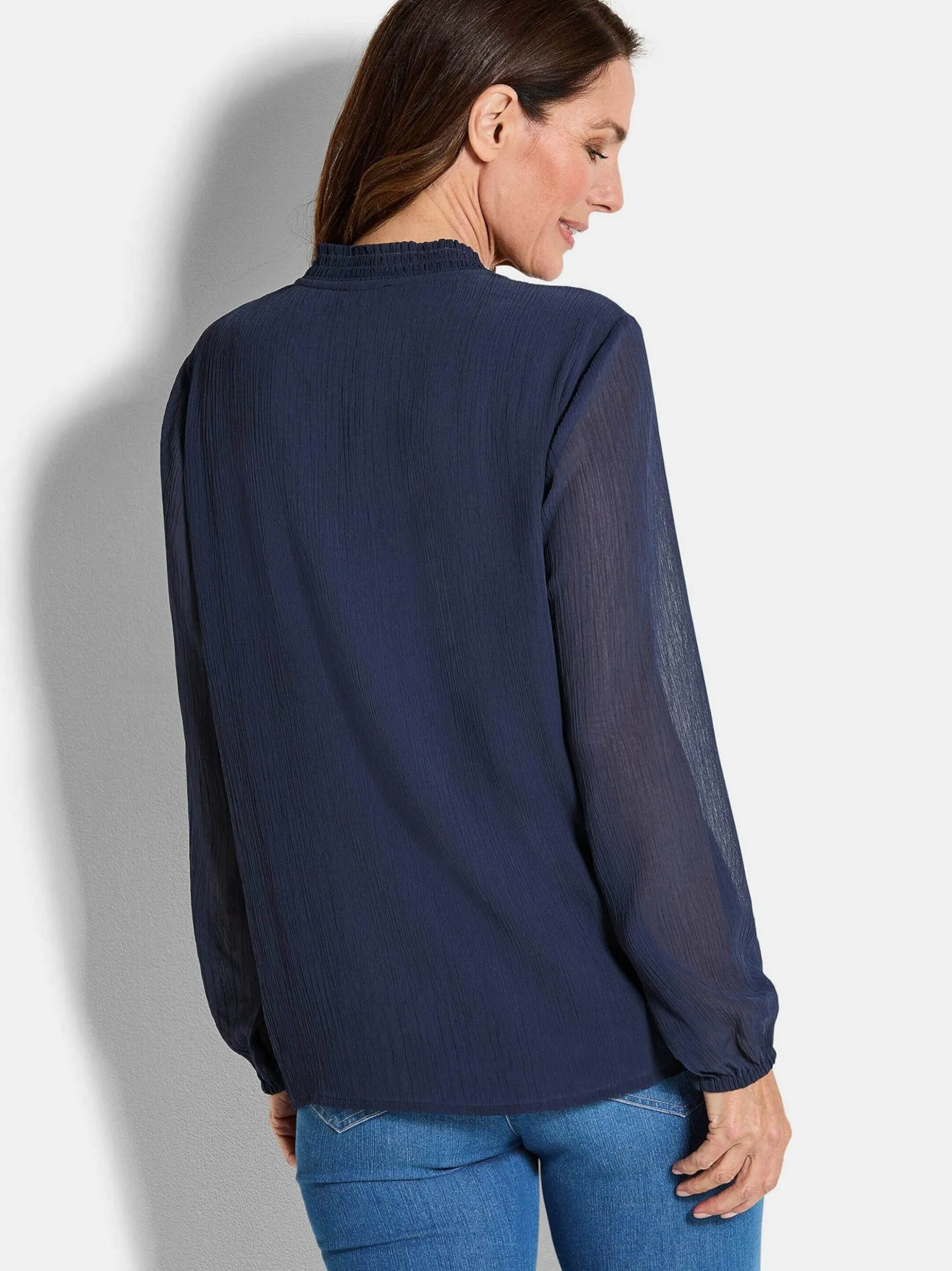 Goldner Damen Chiffon Blusen in marine - Ärmel: langarm