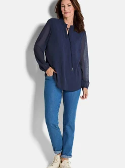 Goldner Damen Chiffon Blusen in marine - Ärmel: langarm