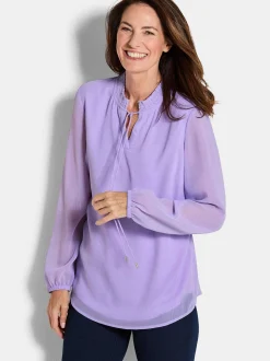 Goldner Damen Chiffon Blusen in flieder - Ärmel: langarm