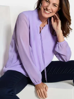 Goldner Damen Chiffon Blusen in flieder - Ärmel: langarm