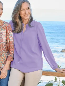 Goldner Damen Chiffon Blusen in flieder - Ärmel: langarm